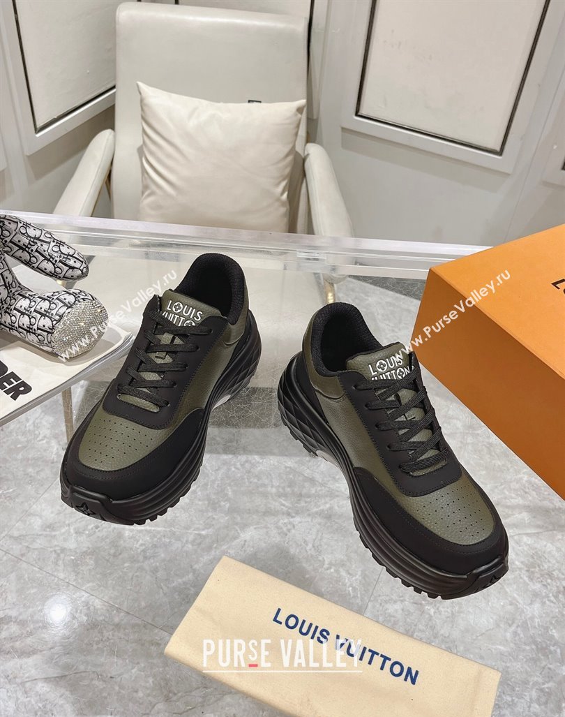 Louis Vuitton Mens Signature Grained Leather Sneakers Green 2024 LV090502 (MD-240905111)