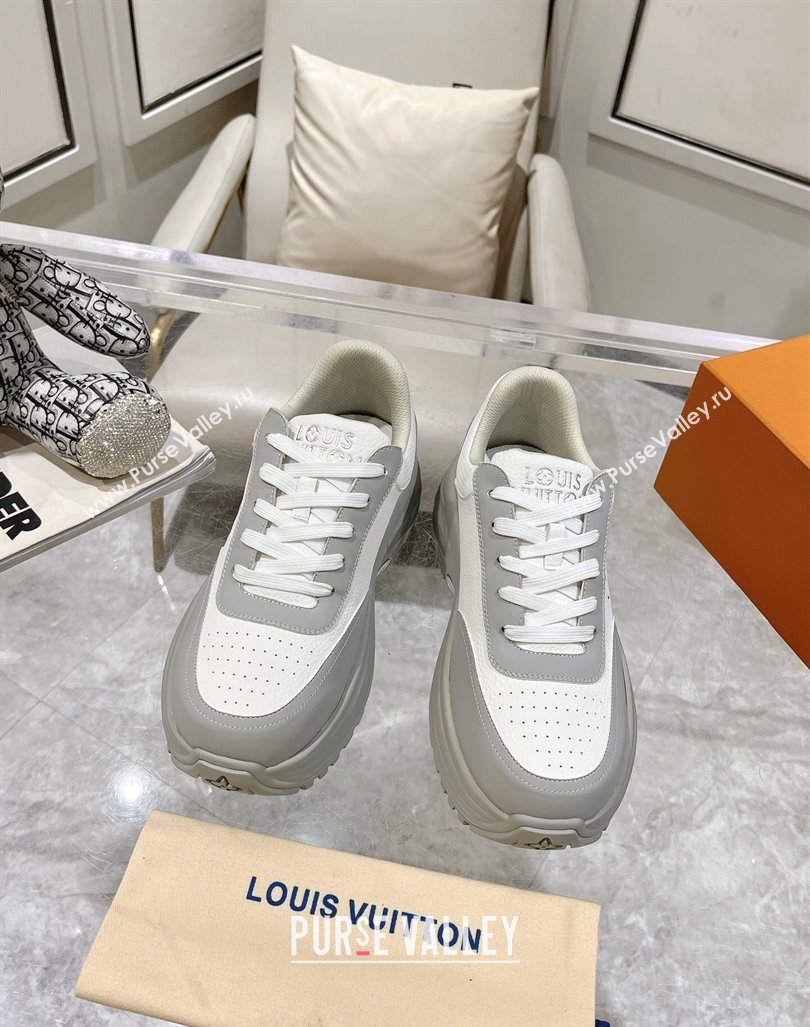 Louis Vuitton Mens Signature Grained Leather Sneakers Grey/White 2024 LV090502 (MD-240905114)