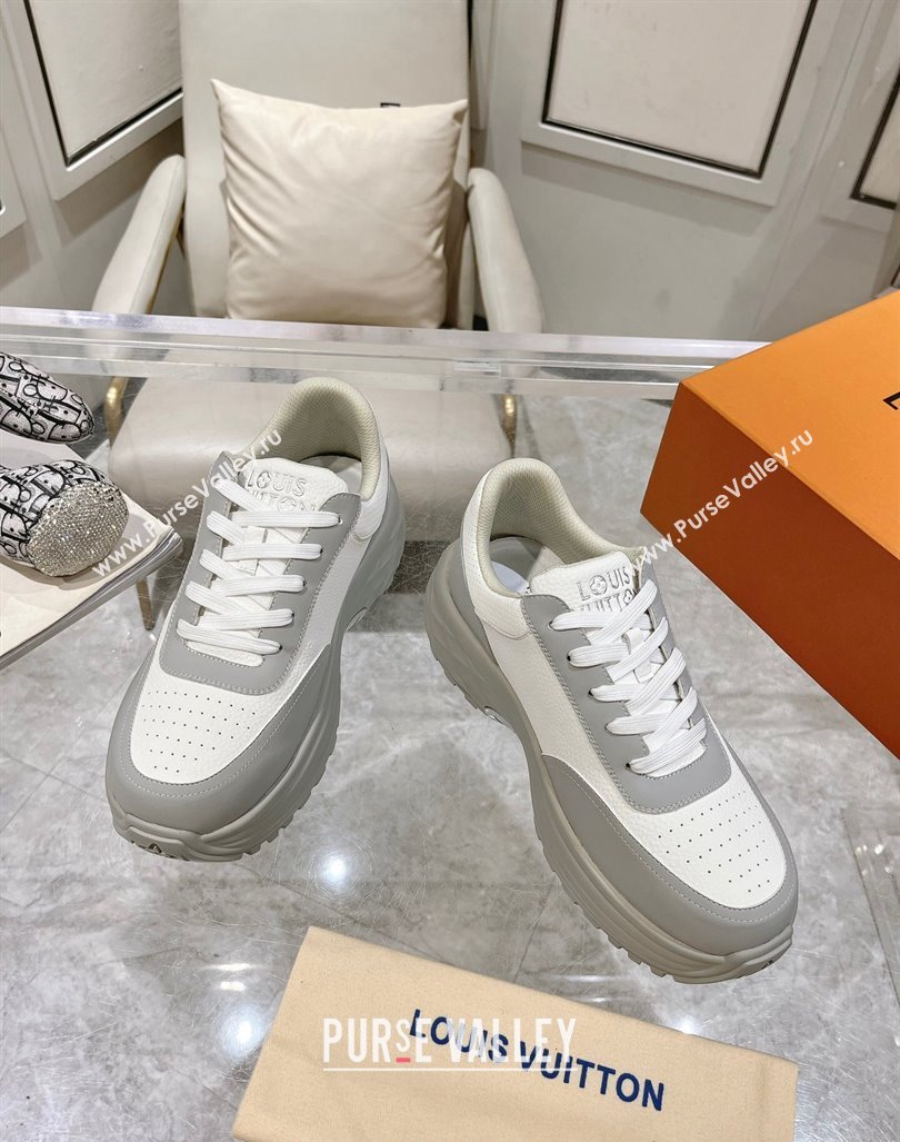 Louis Vuitton Mens Signature Grained Leather Sneakers Grey/White 2024 LV090502 (MD-240905114)