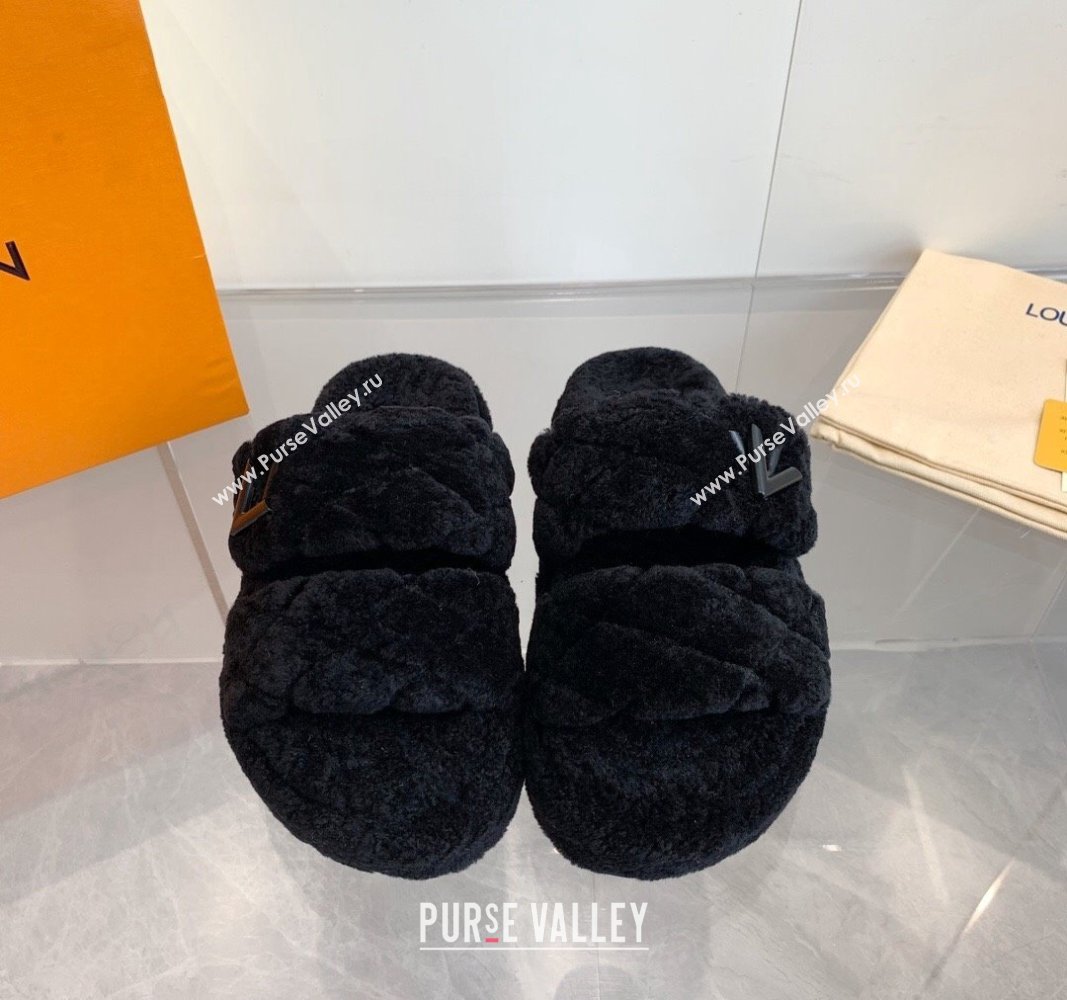 Louis Vuitton LV Sunset Platform Comfort Slides Sandal 5cm in Wool Black 2024 0905 (MD-240905116)