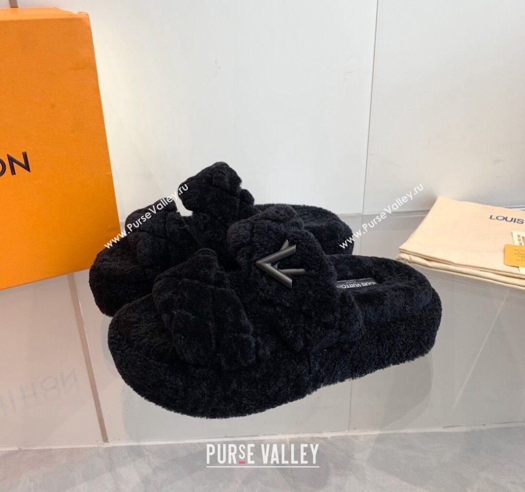 Louis Vuitton LV Sunset Platform Comfort Slides Sandal 5cm in Wool Black 2024 0905 (MD-240905116)