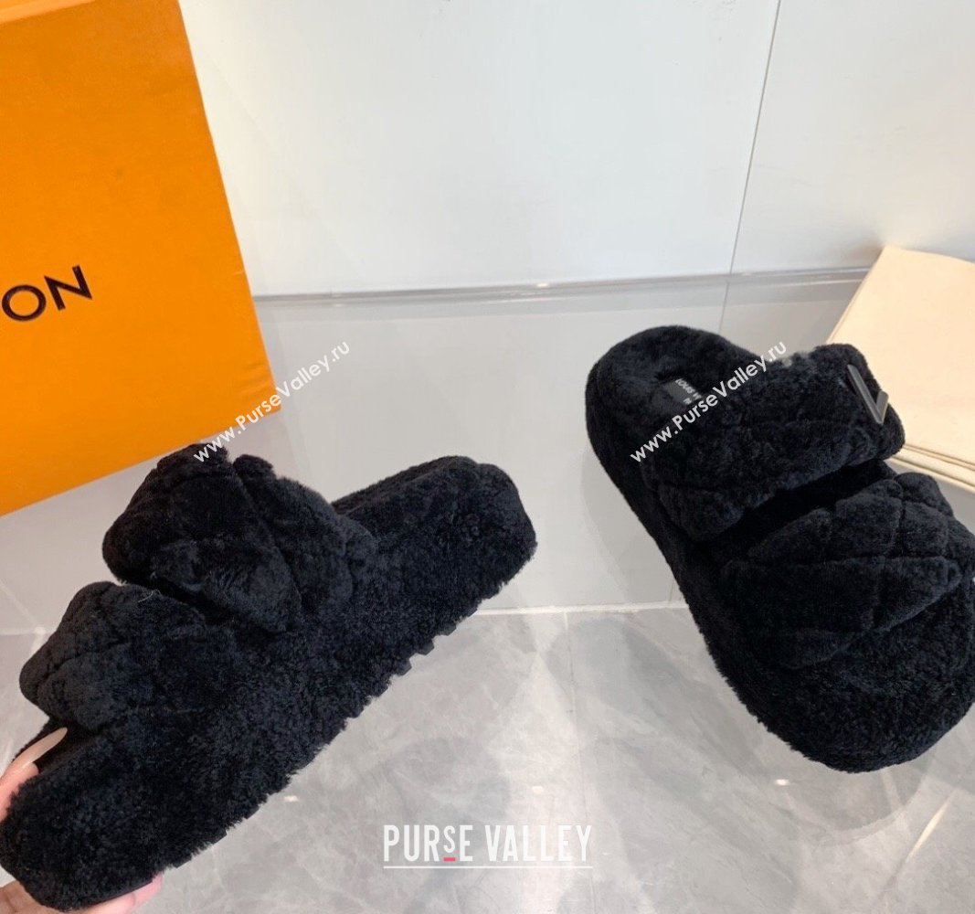 Louis Vuitton LV Sunset Platform Comfort Slides Sandal 5cm in Wool Black 2024 0905 (MD-240905116)