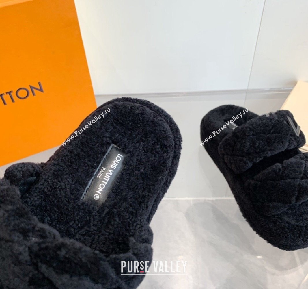 Louis Vuitton LV Sunset Platform Comfort Slides Sandal 5cm in Wool Black 2024 0905 (MD-240905116)