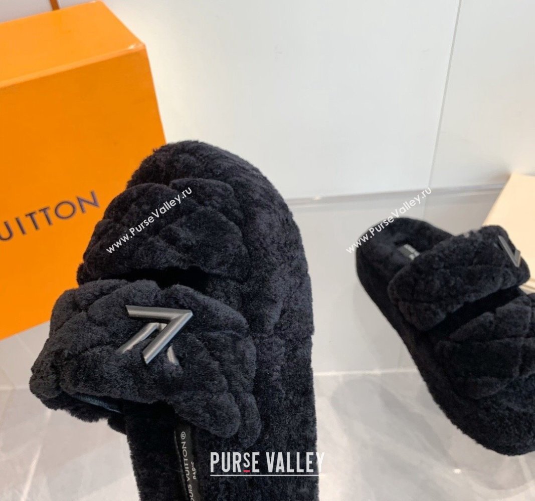 Louis Vuitton LV Sunset Platform Comfort Slides Sandal 5cm in Wool Black 2024 0905 (MD-240905116)