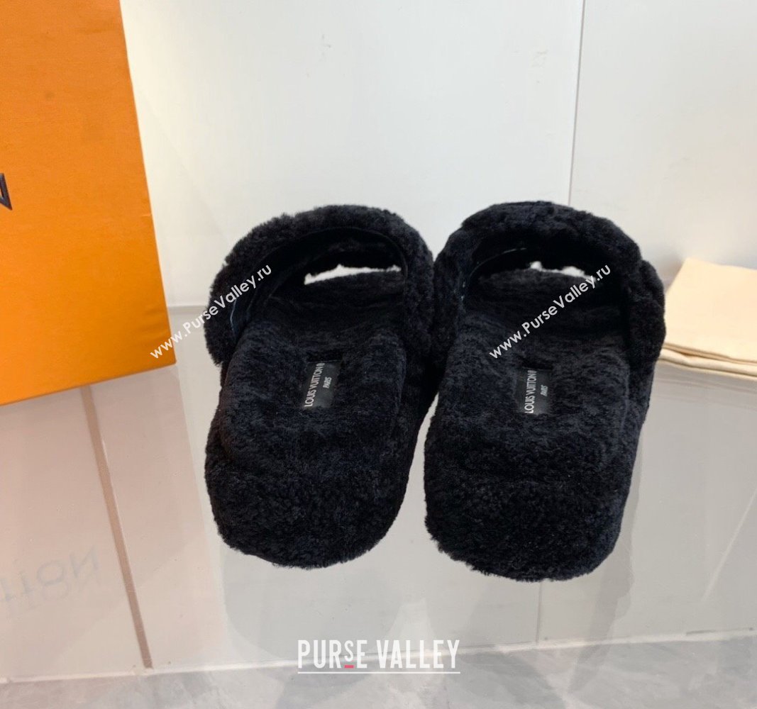 Louis Vuitton LV Sunset Platform Comfort Slides Sandal 5cm in Wool Black 2024 0905 (MD-240905116)