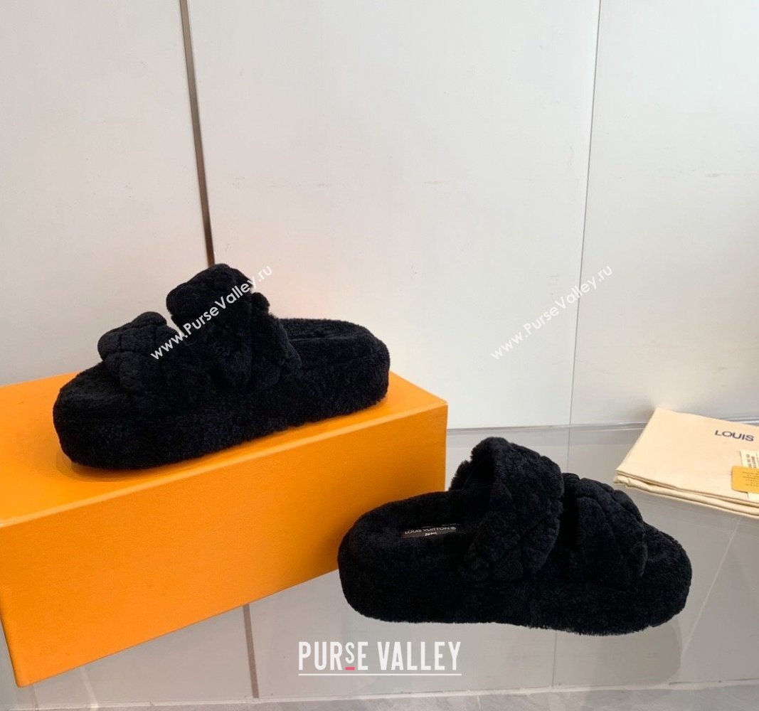 Louis Vuitton LV Sunset Platform Comfort Slides Sandal 5cm in Wool Black 2024 0905 (MD-240905116)