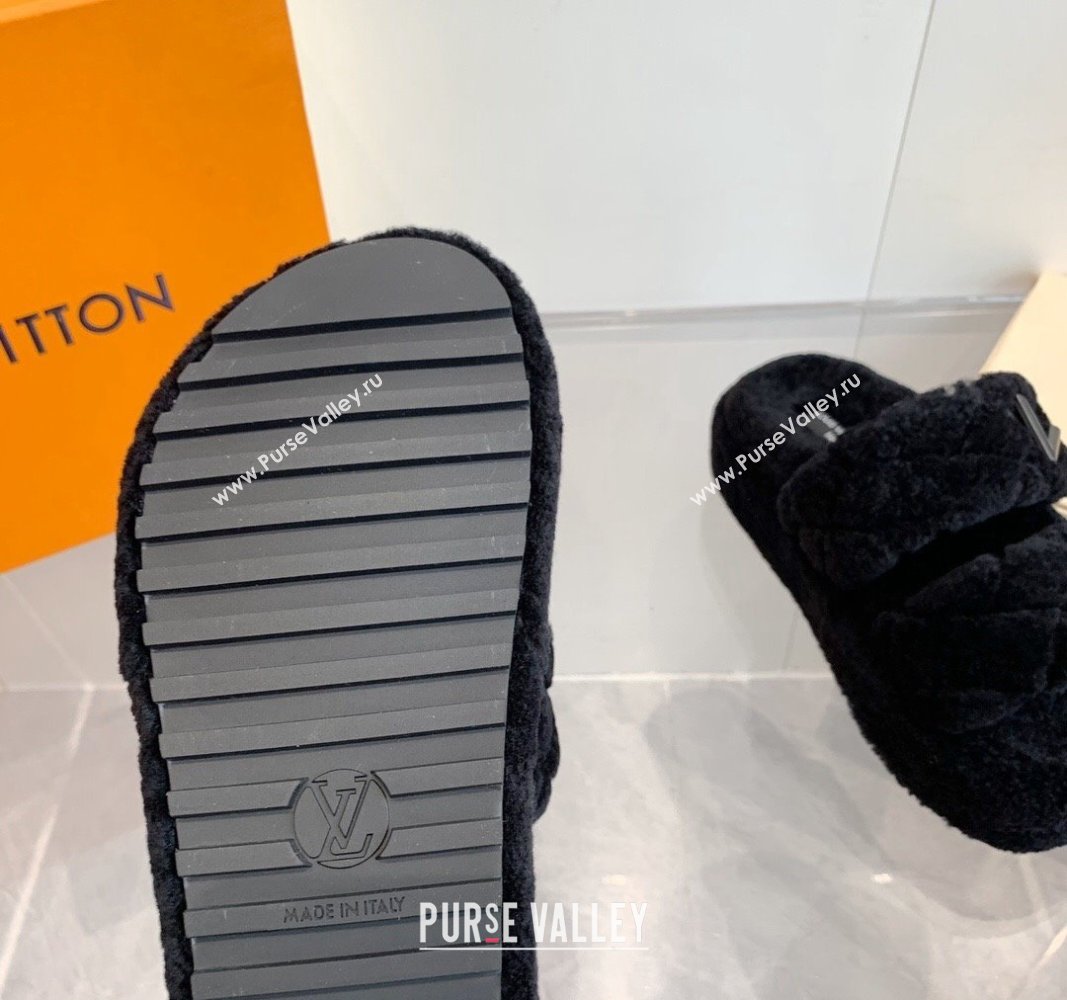 Louis Vuitton LV Sunset Platform Comfort Slides Sandal 5cm in Wool Black 2024 0905 (MD-240905116)