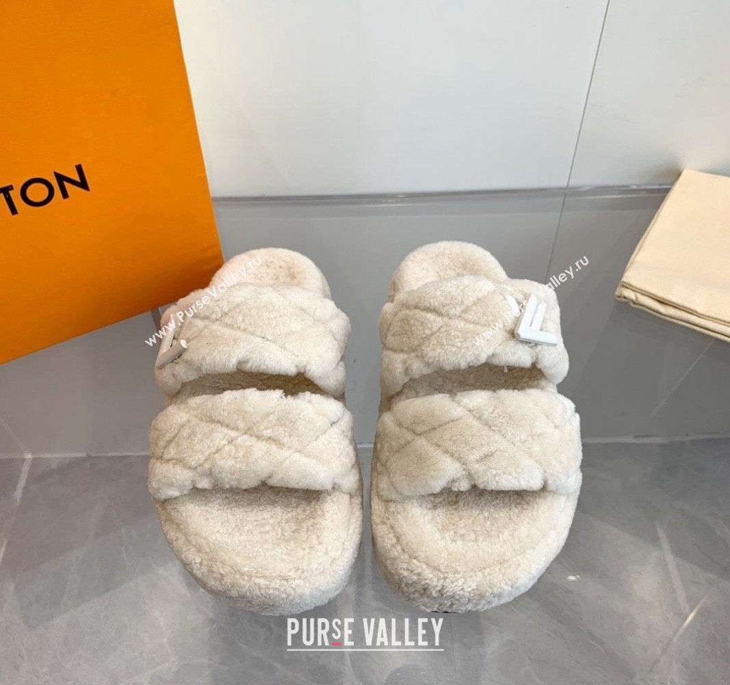 Louis Vuitton LV Sunset Platform Comfort Slides Sandal 5cm in Wool White 2024 0905 (MD-240905117)