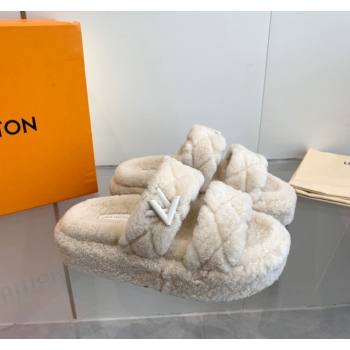 Louis Vuitton LV Sunset Platform Comfort Slides Sandal 5cm in Wool White 2024 0905 (MD-240905117)