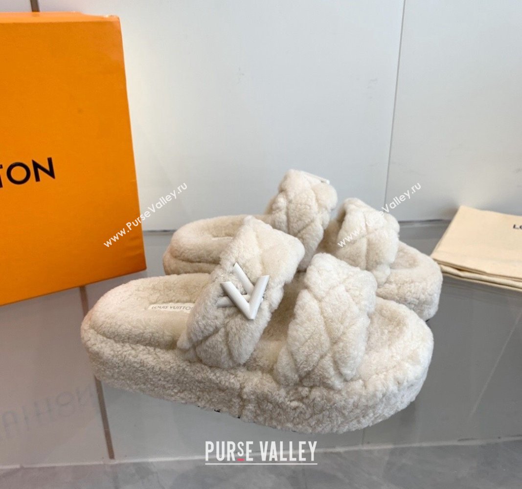 Louis Vuitton LV Sunset Platform Comfort Slides Sandal 5cm in Wool White 2024 0905 (MD-240905117)