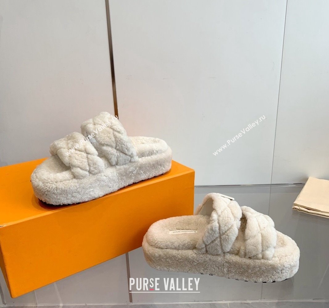 Louis Vuitton LV Sunset Platform Comfort Slides Sandal 5cm in Wool White 2024 0905 (MD-240905117)