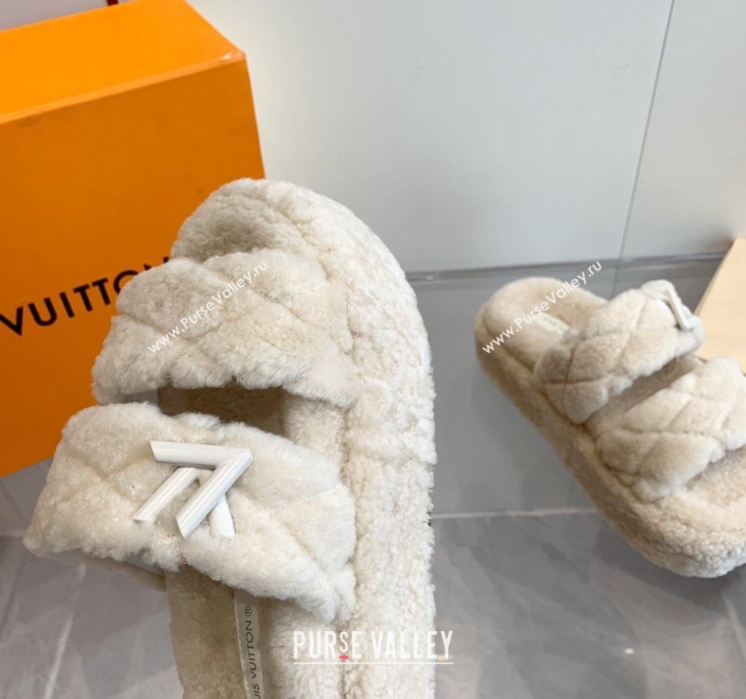 Louis Vuitton LV Sunset Platform Comfort Slides Sandal 5cm in Wool White 2024 0905 (MD-240905117)