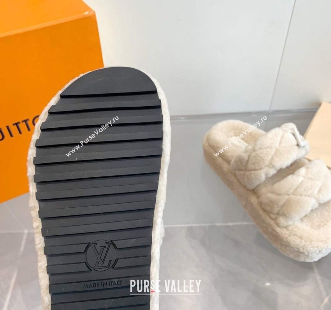 Louis Vuitton LV Sunset Platform Comfort Slides Sandal 5cm in Wool White 2024 0905 (MD-240905117)