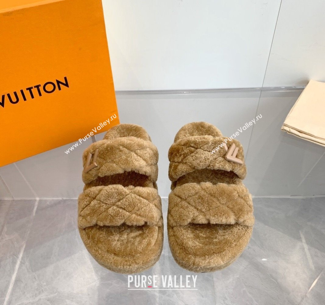 Louis Vuitton LV Sunset Platform Comfort Slides Sandal 5cm in Wool Light Brown 2024 0905 (MD-240905118)