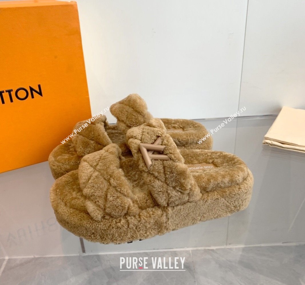 Louis Vuitton LV Sunset Platform Comfort Slides Sandal 5cm in Wool Light Brown 2024 0905 (MD-240905118)