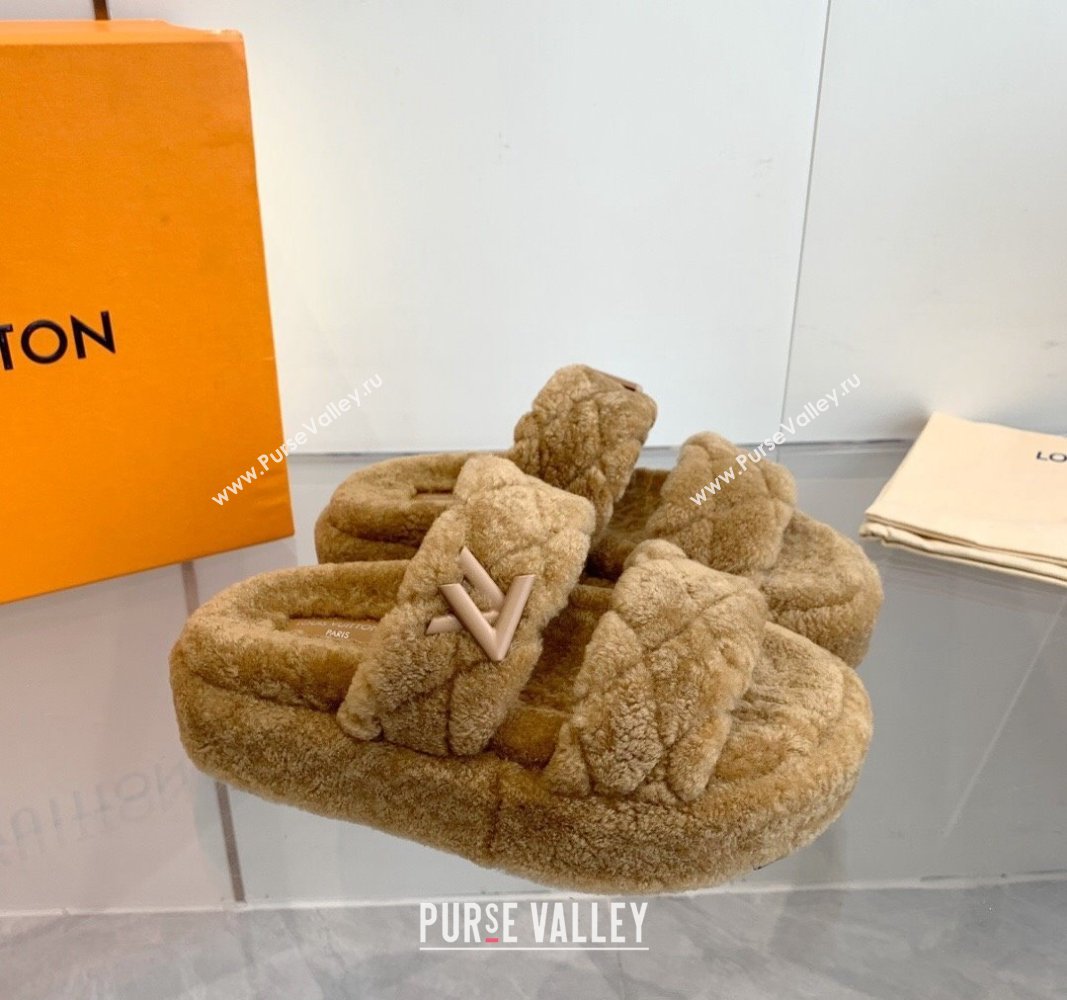 Louis Vuitton LV Sunset Platform Comfort Slides Sandal 5cm in Wool Light Brown 2024 0905 (MD-240905118)