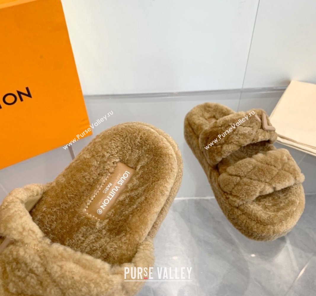 Louis Vuitton LV Sunset Platform Comfort Slides Sandal 5cm in Wool Light Brown 2024 0905 (MD-240905118)