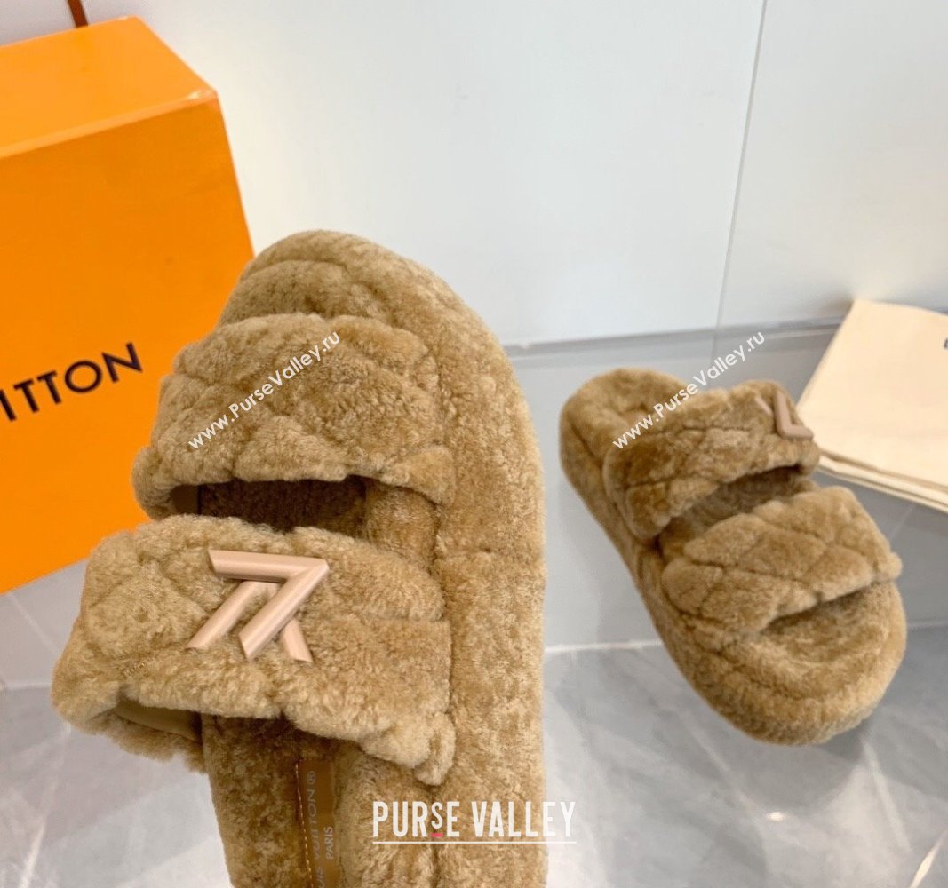 Louis Vuitton LV Sunset Platform Comfort Slides Sandal 5cm in Wool Light Brown 2024 0905 (MD-240905118)