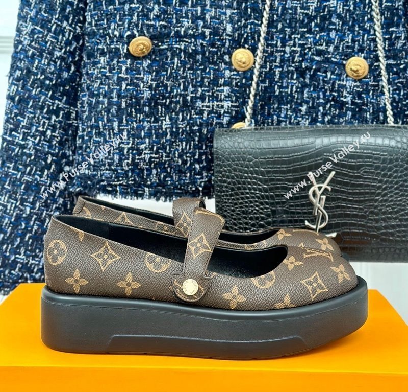 Louis Vuitton Platform Mary Janes Shoes 5cm in Monogram Canvas Brown 2024 LV090501 (KL-240905080)