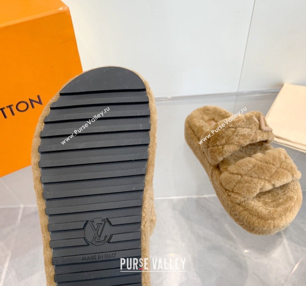 Louis Vuitton LV Sunset Platform Comfort Slides Sandal 5cm in Wool Light Brown 2024 0905 (MD-240905118)