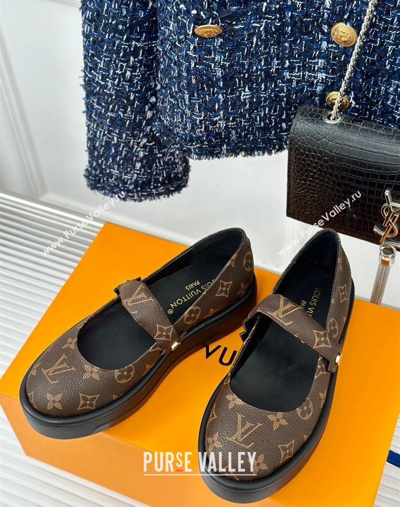 Louis Vuitton Platform Mary Janes Shoes 5cm in Monogram Canvas Brown 2024 LV090501 (KL-240905080)