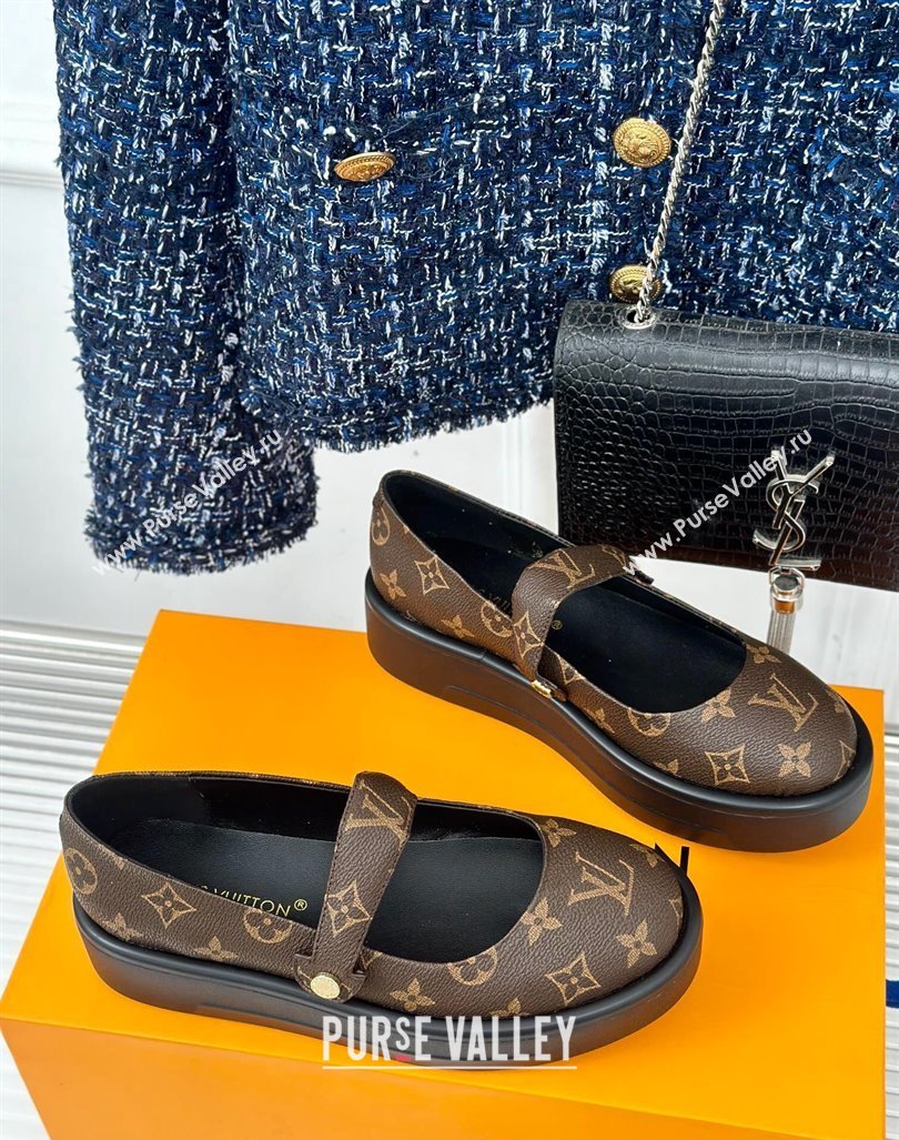 Louis Vuitton Platform Mary Janes Shoes 5cm in Monogram Canvas Brown 2024 LV090501 (KL-240905080)