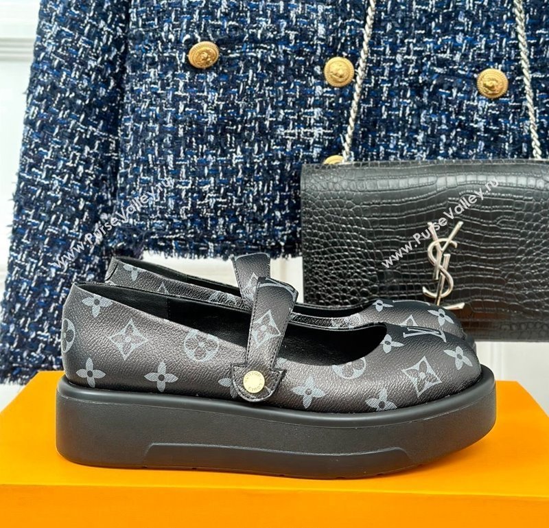 Louis Vuitton Platform Mary Janes Shoes 5cm in Monogram Canvas Black 2024 LV090501 (KL-240905081)