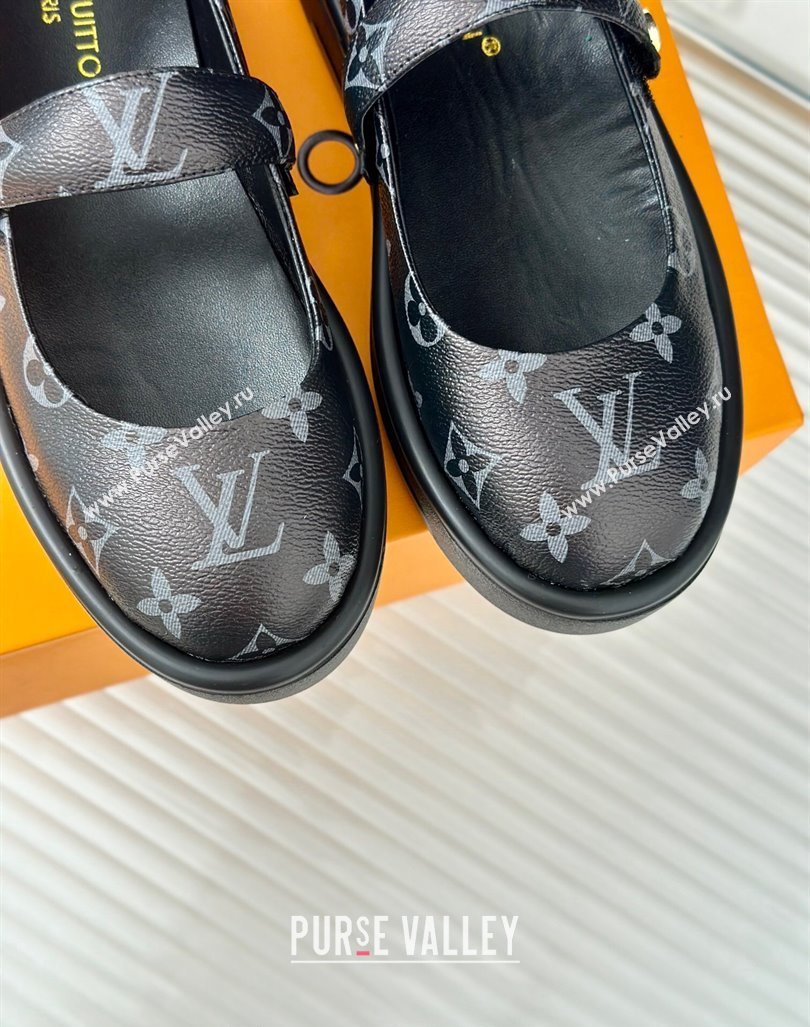 Louis Vuitton Platform Mary Janes Shoes 5cm in Monogram Canvas Black 2024 LV090501 (KL-240905081)