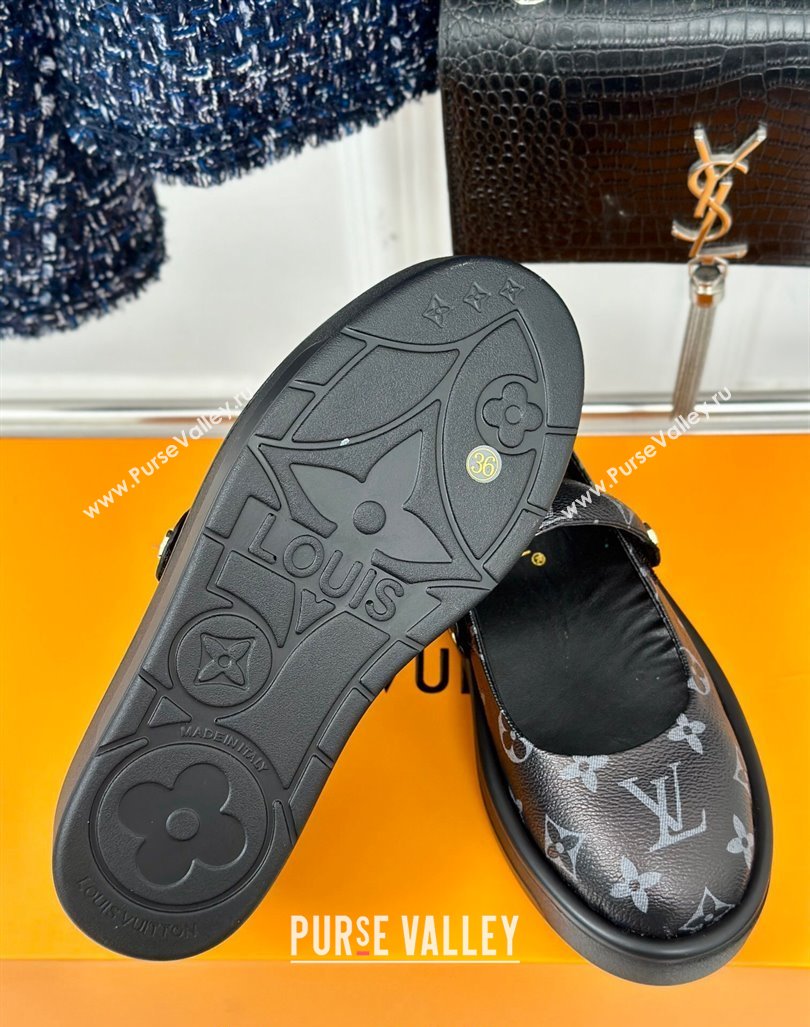 Louis Vuitton Platform Mary Janes Shoes 5cm in Monogram Canvas Black 2024 LV090501 (KL-240905081)