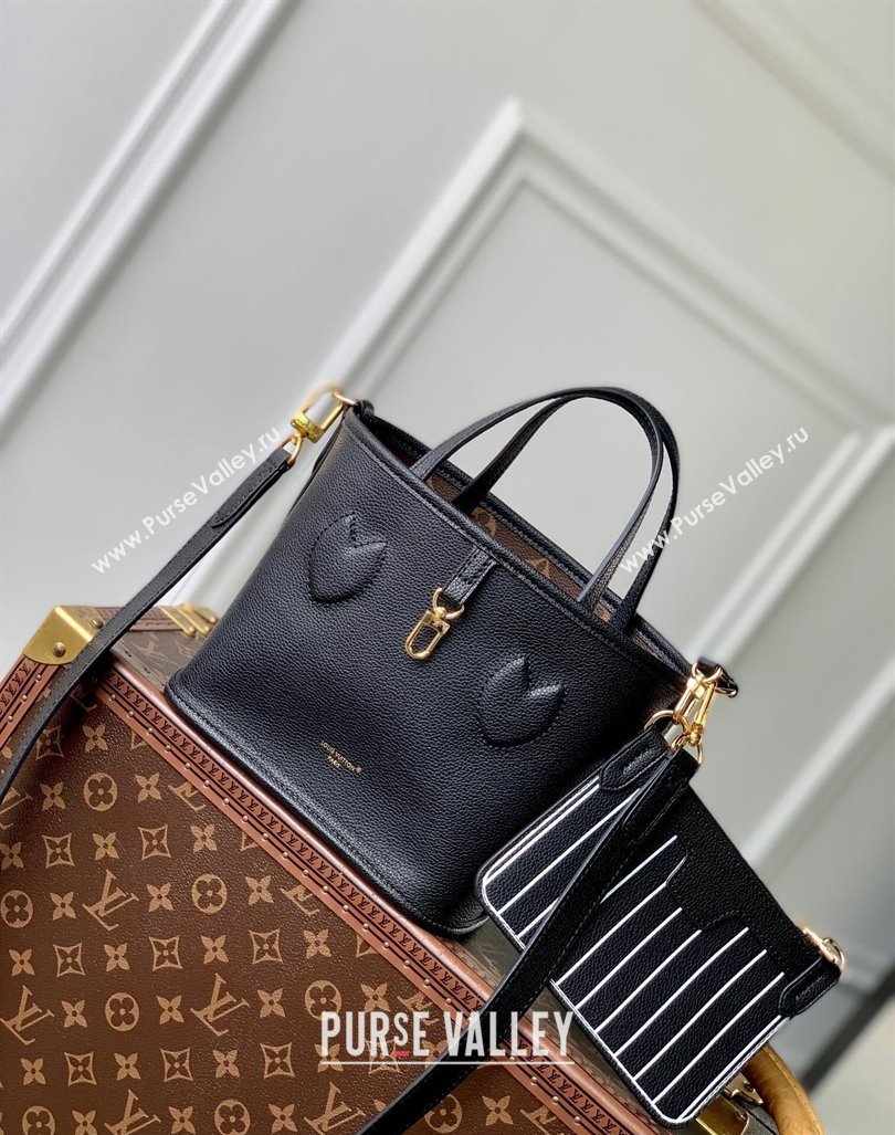 Louis Vuitton Neverfull Bandouliere Inside Out BB Tote bag Black Leather/Monogram Coated Canvas 2024 M12099 (KI-240925066)