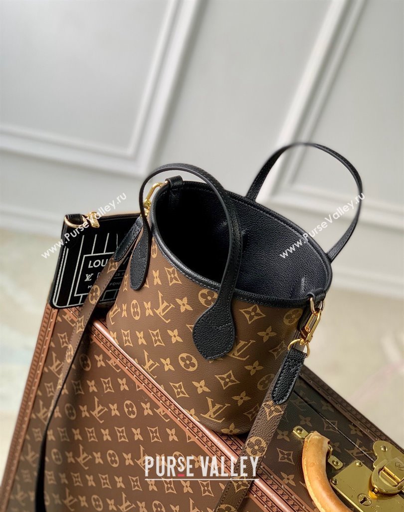 Louis Vuitton Neverfull Bandouliere Inside Out BB Tote bag Black Leather/Monogram Coated Canvas 2024 M12099 (KI-240925066)