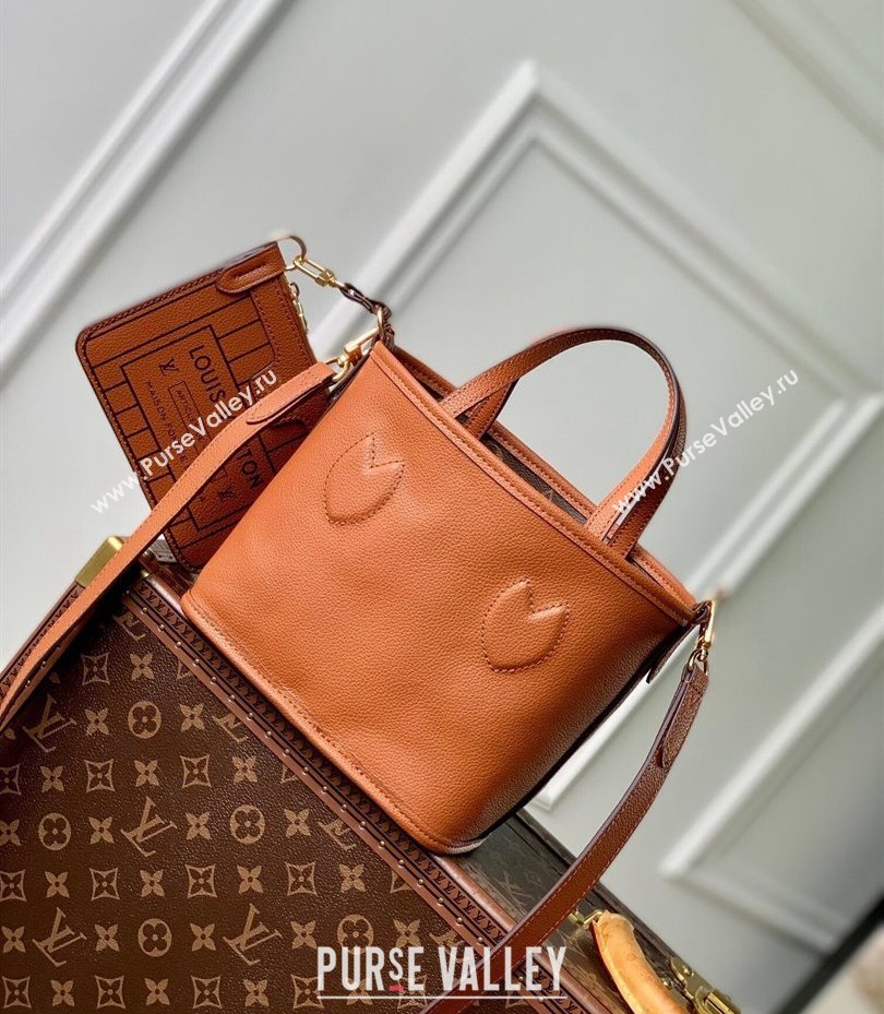 Louis Vuitton Neverfull Bandouliere Inside Out BB Tote bag Tan Brown Leather/Monogram Coated Canvas 2024 M12099 (KI-241105050)