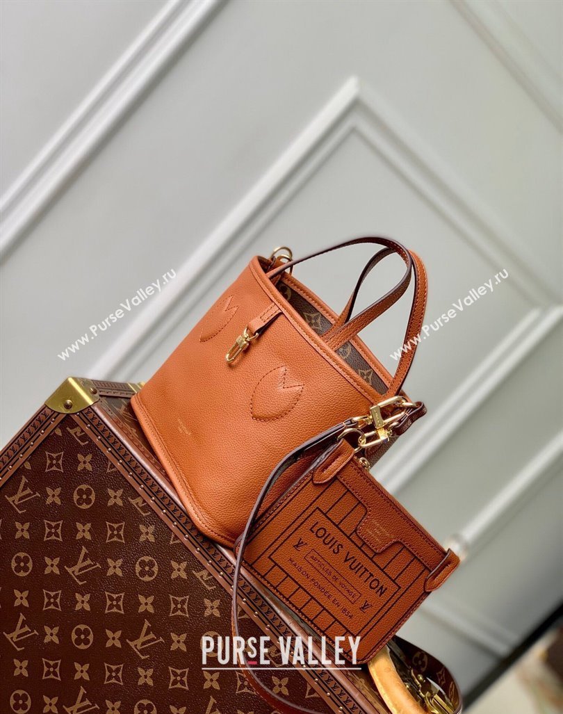 Louis Vuitton Neverfull Bandouliere Inside Out BB Tote bag Brown Leather/Monogram Coated Canvas 2024 M12099 (KI-240925067)