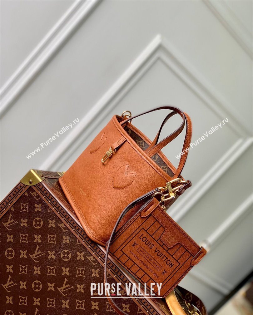 Louis Vuitton Neverfull Bandouliere Inside Out BB Tote bag Tan Brown Leather/Monogram Coated Canvas 2024 M12099 (KI-241105050)