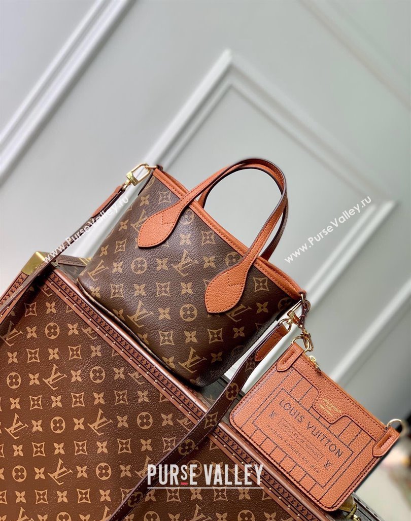 Louis Vuitton Neverfull Bandouliere Inside Out BB Tote bag Brown Leather/Monogram Coated Canvas 2024 M12099 (KI-240925067)