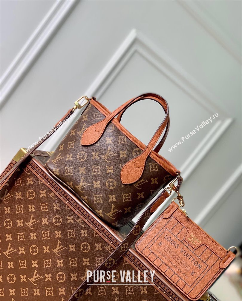 Louis Vuitton Neverfull Bandouliere Inside Out BB Tote bag Tan Brown Leather/Monogram Coated Canvas 2024 M12099 (KI-241105050)