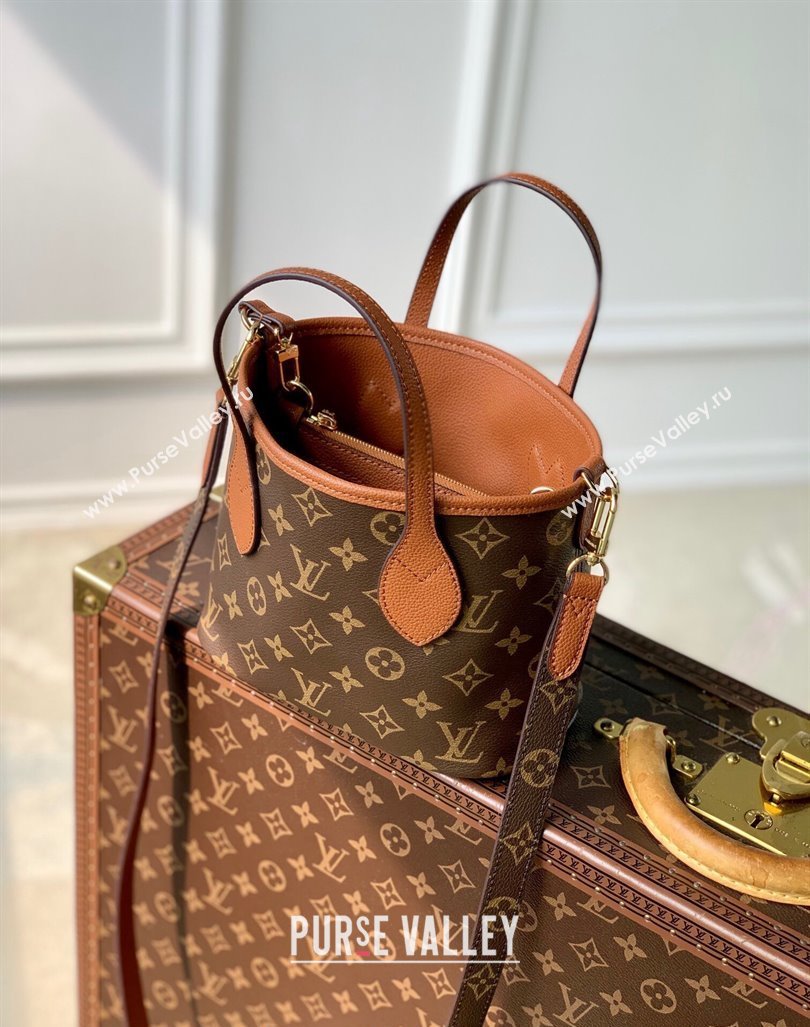 Louis Vuitton Neverfull Bandouliere Inside Out BB Tote bag Brown Leather/Monogram Coated Canvas 2024 M12099 (KI-240925067)