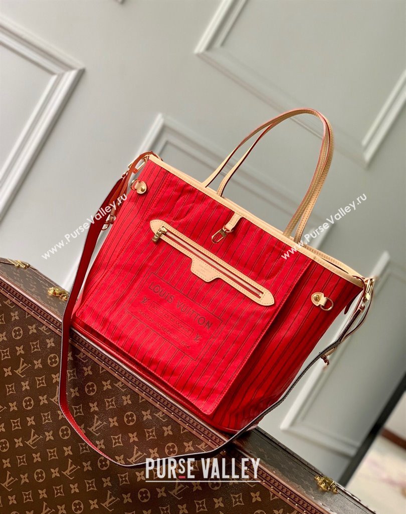 Louis Vuitton Neverfull Bandouliere Inside Out MM Tote bag Monogram Canvas/Red Textile 2024 M12096 (KI-240925069)