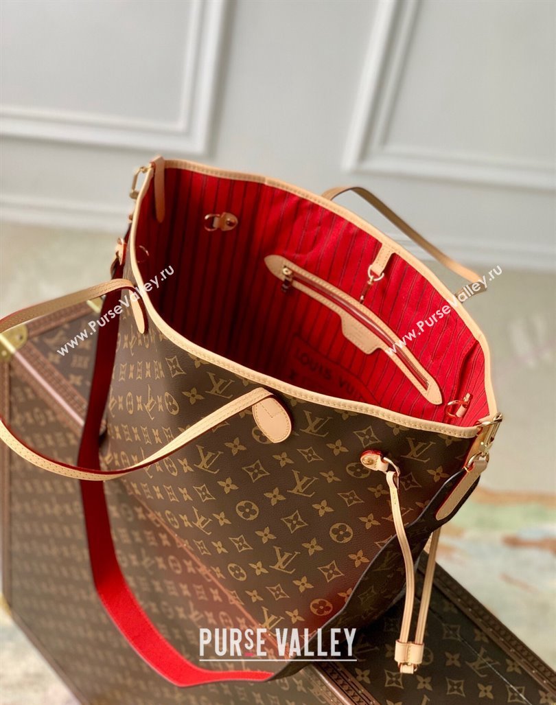 Louis Vuitton Neverfull Bandouliere Inside Out MM Tote bag Monogram Canvas/Red Textile 2024 M12096 (KI-240925069)