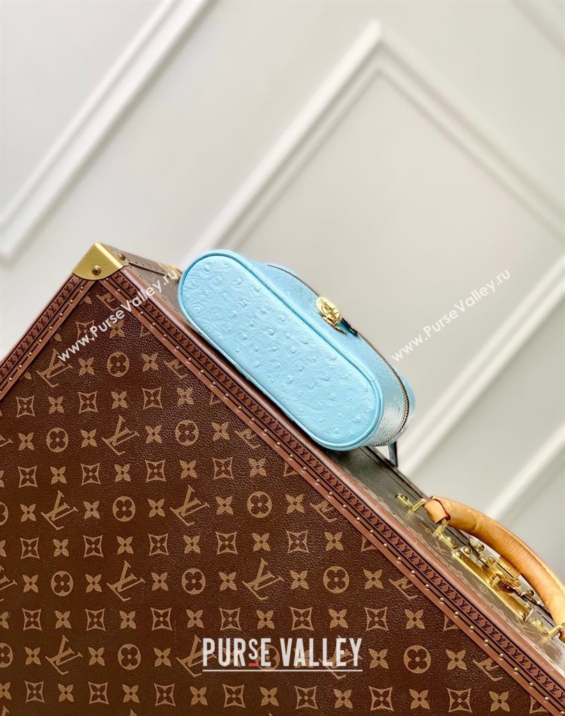 Louis Vuitton Vanity Chain Pouch in Ostrich Embossed Leather Blue 2024 N85806 (KI-240925048)