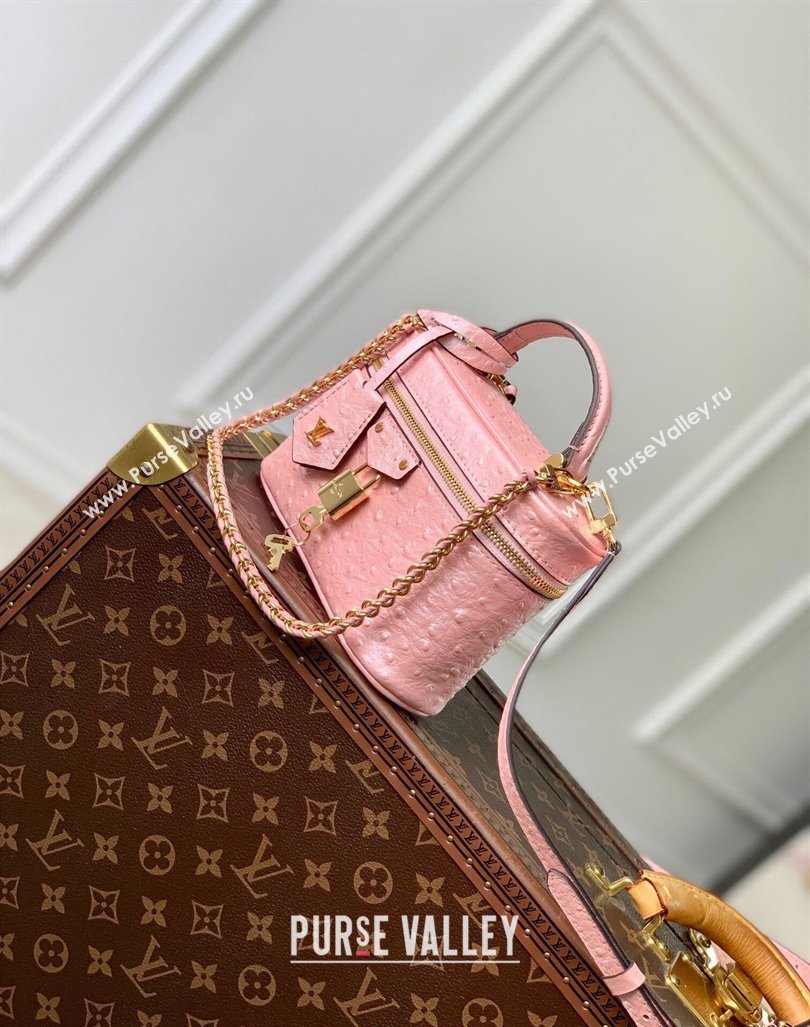 Louis Vuitton Vanity Chain Pouch in Ostrich Embossed Leather Pink 2024 N85820 (KI-240925049)