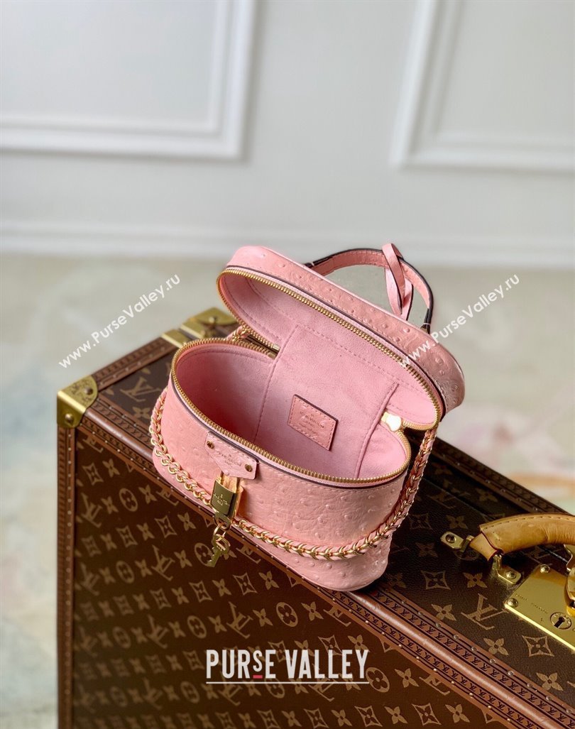 Louis Vuitton Vanity Chain Pouch in Ostrich Embossed Leather Pink 2024 N85820 (KI-240925049)