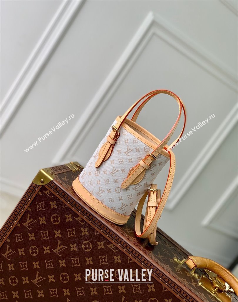 Louis Vuitton Nano Bucket Bag in Mastic White Jacquard-Woven with Monogram Mini Motif M12317 2024 (KI-240925081)