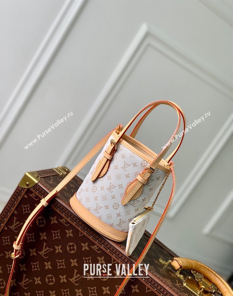 Louis Vuitton Nano Bucket Bag in Mastic White Jacquard-Woven with Monogram Mini Motif M12317 2024 (KI-240925081)