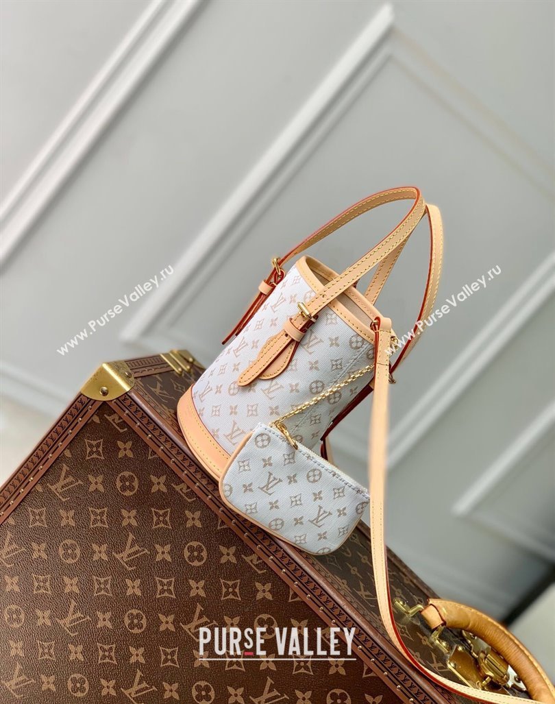 Louis Vuitton Nano Bucket Bag in Mastic White Jacquard-Woven with Monogram Mini Motif M12317 2024 (KI-240925081)