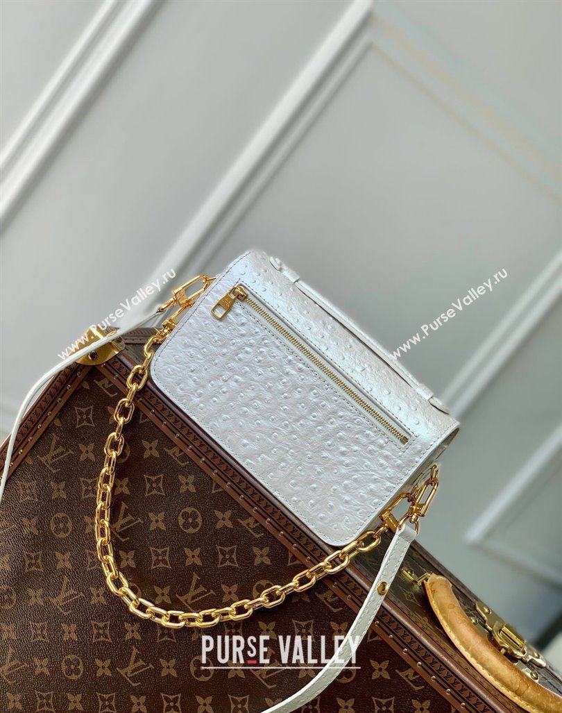 Louis Vuitton Pochette Metis East West Shoulder Bag in Ostrich Embossed Leather White 2024 N85902 (KI-240925051)