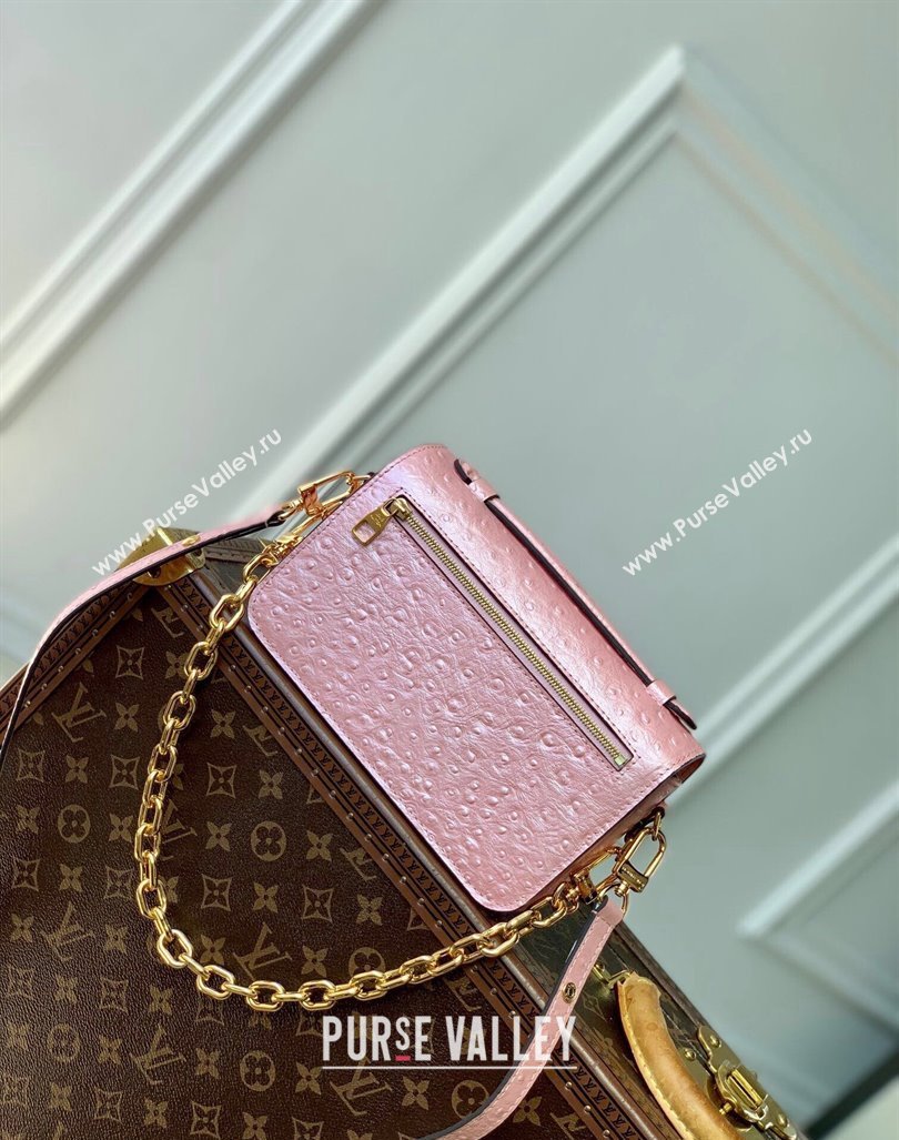 Louis Vuitton Pochette Metis East West Shoulder Bag in Ostrich Embossed Leather Pink 2024 N85902 (KI-240925052)