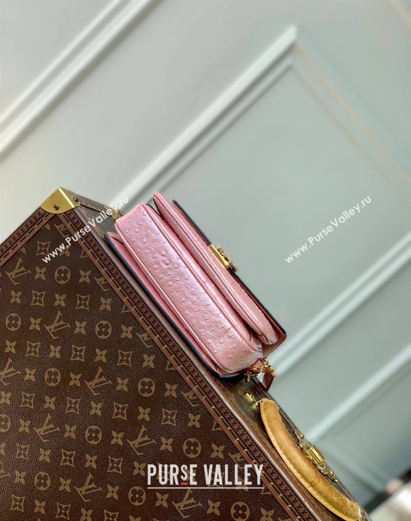 Louis Vuitton Pochette Metis East West Shoulder Bag in Ostrich Embossed Leather Pink 2024 N85902 (KI-240925052)