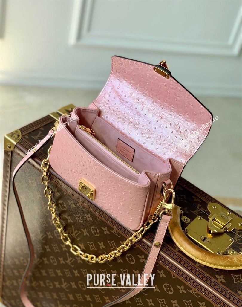 Louis Vuitton Pochette Metis East West Shoulder Bag in Ostrich Embossed Leather Pink 2024 N85902 (KI-240925052)