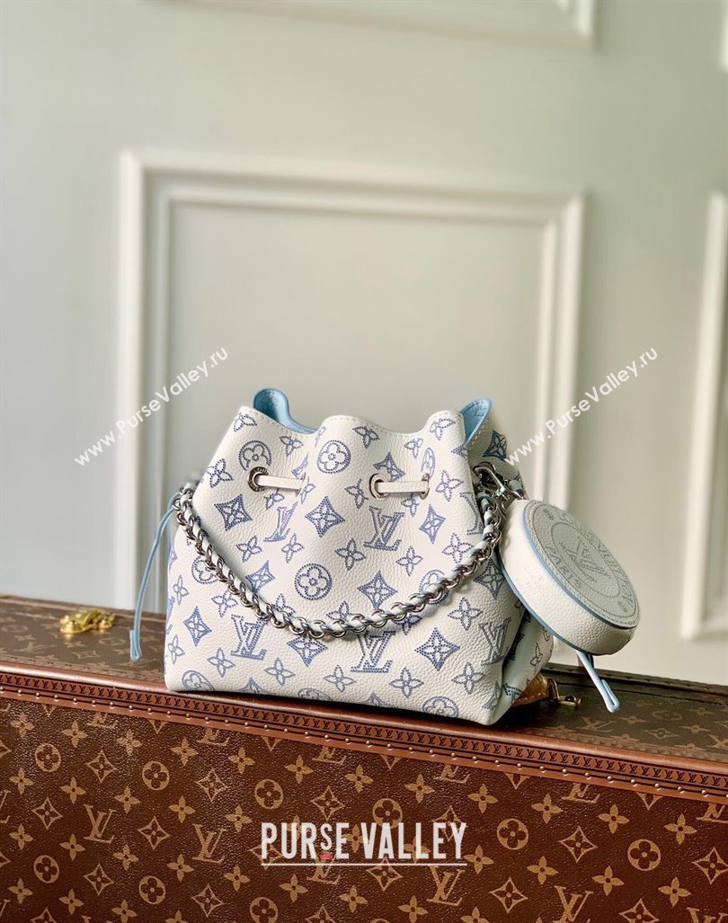 Louis Vuitton Bella Bucket Bag in Mahina Perforated Calfskin M11736 White/Blue 2024 (KI-240926027)